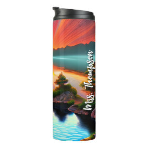 Bouteilles Isothermes Coucher De Soleil Tropical Island Palm Tree Sur La