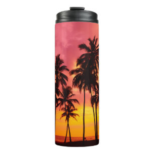 Bouteilles Isothermes Coucher de soleil tropical : Silhouette de palme s