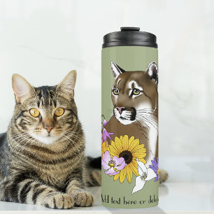 Bouteilles Isothermes Cougar Mountain Lion Puma Fleurs