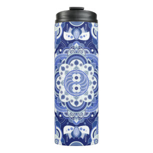 Bouteilles Isothermes Couleurs bleues motif géométrique vintage. Inde lé
