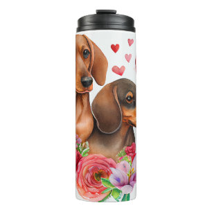 Bouteilles Isothermes Couple Dachshund de coeur en aquarelle
