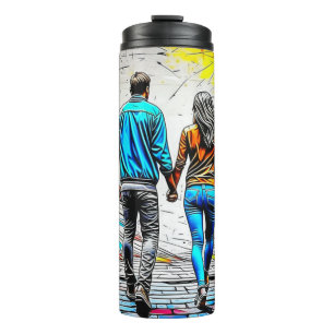 Bouteilles Isothermes Couple Se Tenant Par La Main Graffiti Street Art