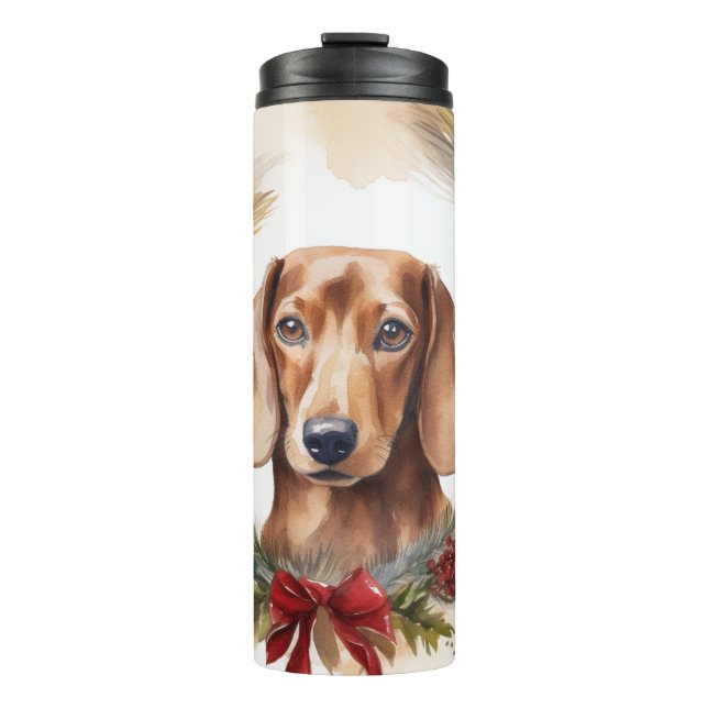 Bouteilles Isothermes Couronne de Noël de teckel Chien festif (Devant)