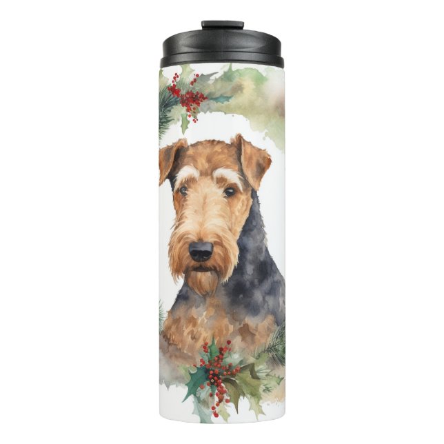 Bouteilles Isothermes Couronne de Noël festive Airedale Pup (Devant)