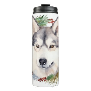 Bouteilles Isothermes Couronne de Noël festive avec Husky sibérien