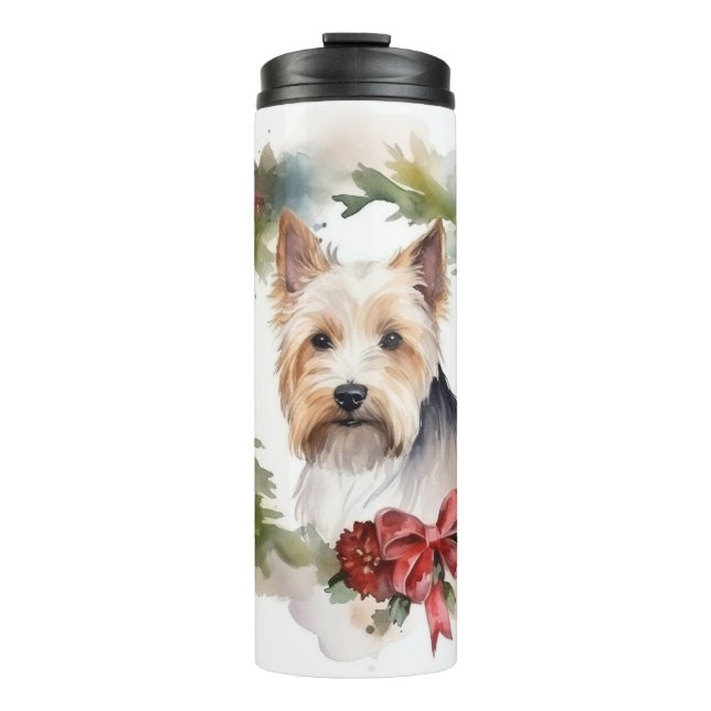Bouteilles Isothermes Couronne de Noël festive de Biewer Terrier (Devant)