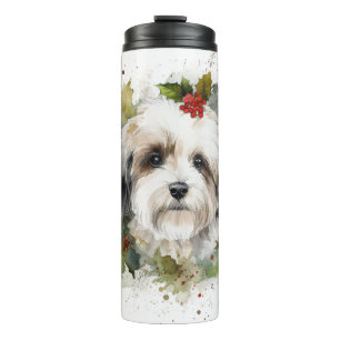 Bouteilles Isothermes Couronne de Noël festive du chien Havanais