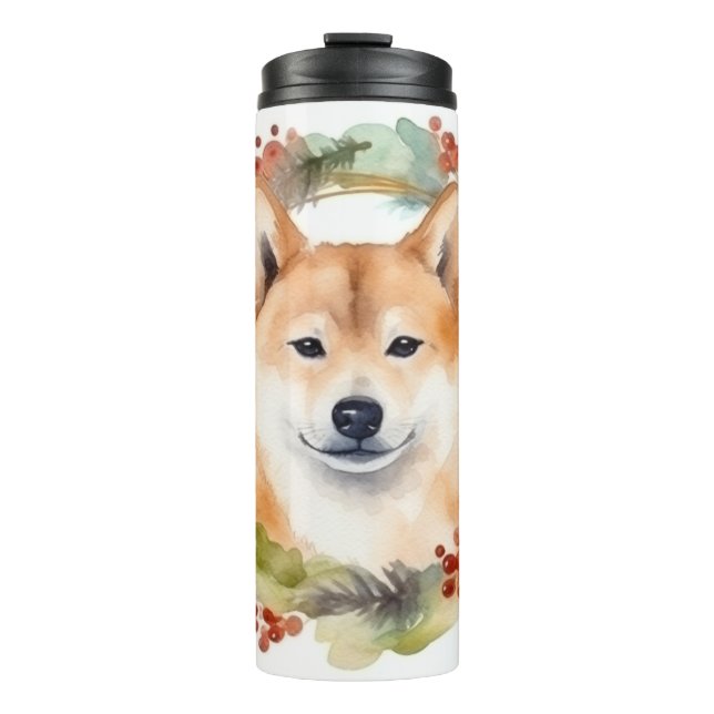 Bouteilles Isothermes Couronne de Noël Shiba Inu Chien festif (Devant)