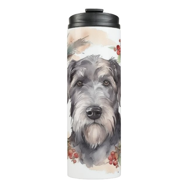 Bouteilles Isothermes Couronne de Noël Wolfhound Chien de fête (Devant)