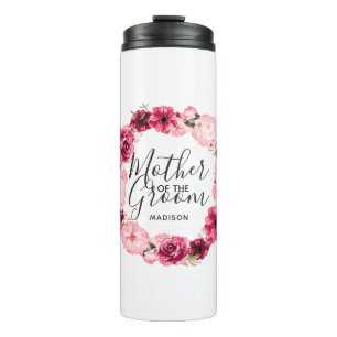 Bouteilles Isothermes Couronne florale bordeaux et rose pour la mère du