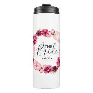 Bouteilles Isothermes Couronne florale chic bordeaux et rose pour la mar