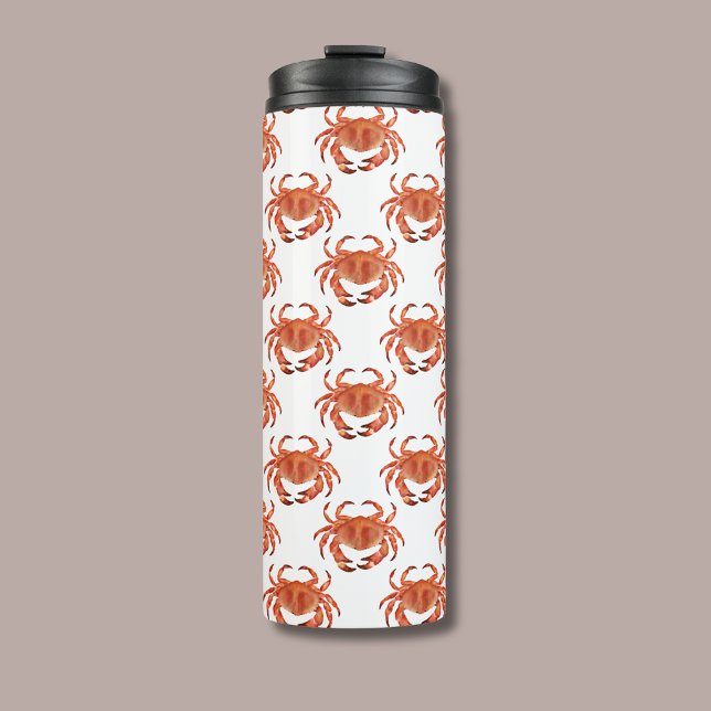 Bouteilles Isothermes Crabes Motif balnéaire (Brown crab coastal crustacean thermal tumbler for coastal beach house decor and homeware.)