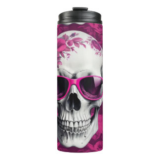 Bouteilles Isothermes Crâne 3D avec design floral fuchsia & lunettes de 