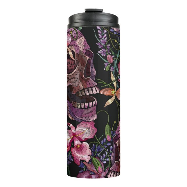 Bouteilles Isothermes Crâne brodé : Motif gothique de l'orchidée (Devant)