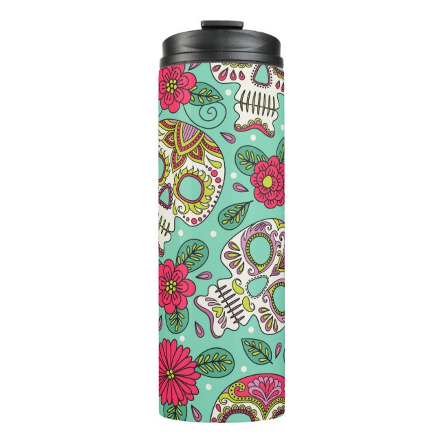 Bouteilles Isothermes Crâne et fleurs. Arrière - plan sans couture. da m (Devant)