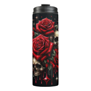 Bouteilles Isothermes Crânes dorés et roses rouges scintillent de glamou