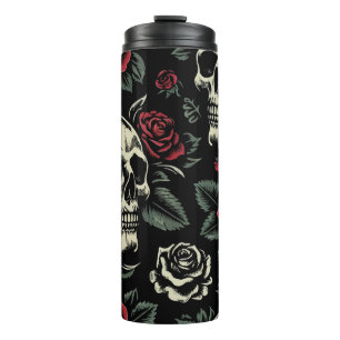 Bouteilles Isothermes Crânes et roses rouges florale gothique