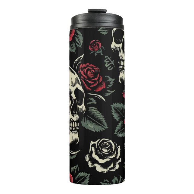 Bouteilles Isothermes Crânes et roses rouges florale gothique  (Devant)