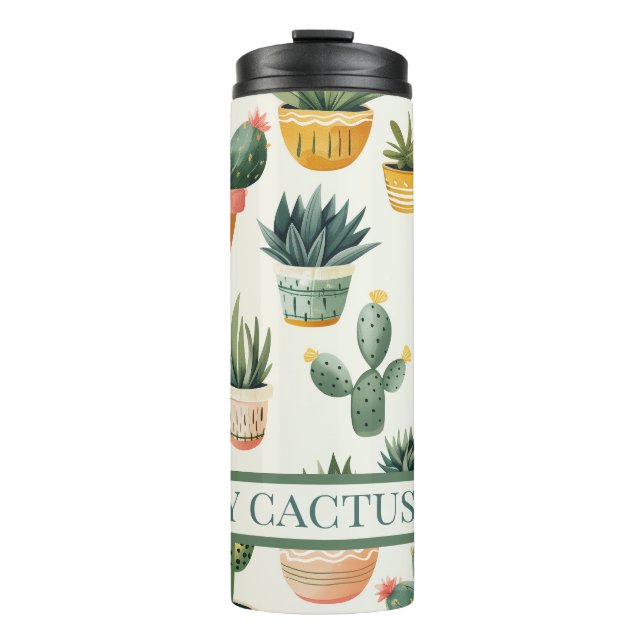 Bouteilles Isothermes "Crazy cactus lady ! texte sur un dessin de cactus (Devant)