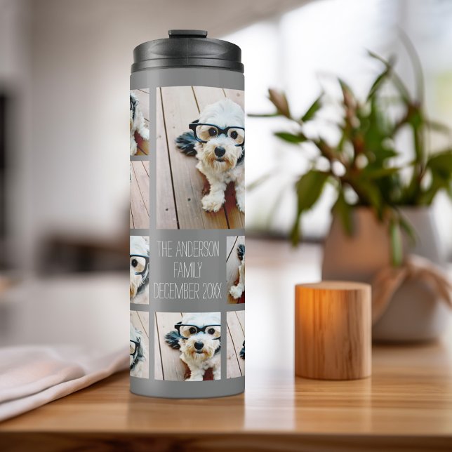 Bouteilles Isothermes Créer un collage photo personnalisé avec 8 photos (Personalized bottle with photos and text)