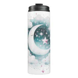 Bouteilles Isothermes Croissant de Lune Céleste Bleu et Blanc Bohème Mod