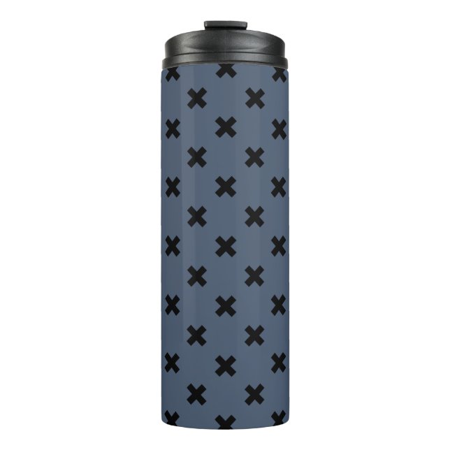 Bouteilles Isothermes Croix noire coutures sur bleu-gris (Devant)