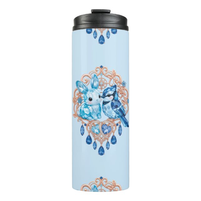 Bouteilles Isothermes Crystal Blue Bunny and Blue Jay Heart (Devant)