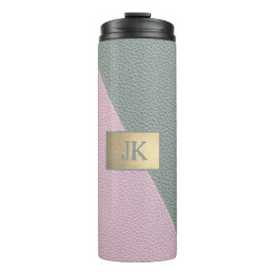 Bouteilles Isothermes Cuir Vert Rose Élégant Monogramme