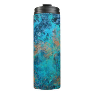 Bouteilles Isothermes Cuivre patiné grunge et turquoise en détresse