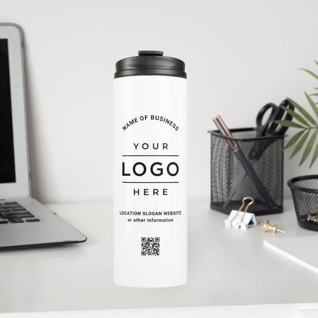 Bouteilles Isothermes Custom Business Name QR Code Logo White Branded (Créateur téléchargé)