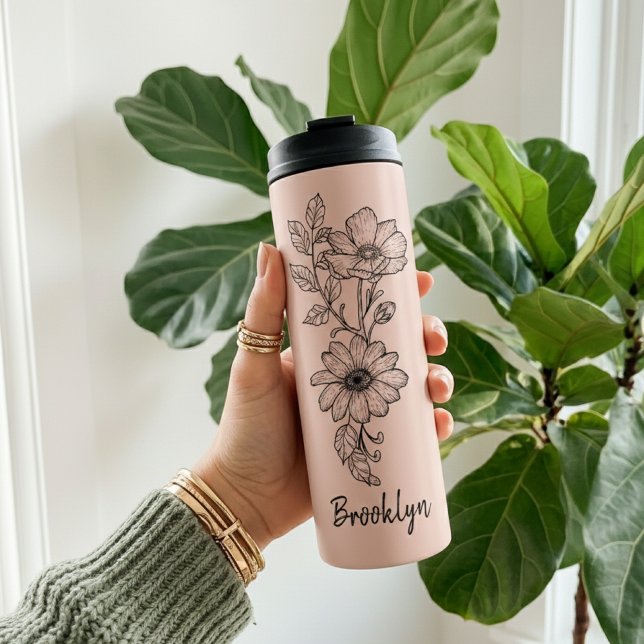 Bouteilles Isothermes Custom Peachy Pink Floral Tumbler Gift for Mom (Peach Pink Floral Tumbler Birthday Gift for Her, Custom Floral Tumbler Mother’s Day Gift for Mom)