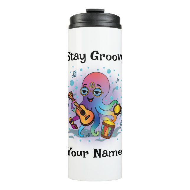 Bouteilles Isothermes Custom Thermal Tumbler | Retro Octopus Name & Text (Devant)