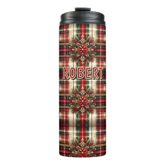Bouteilles Isothermes Customisé Red Green Gold Festive Plaid (Devant)