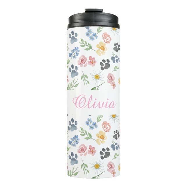 Bouteilles Isothermes Customizable Name Floral Paw Print Thermal Tumbler (Devant)