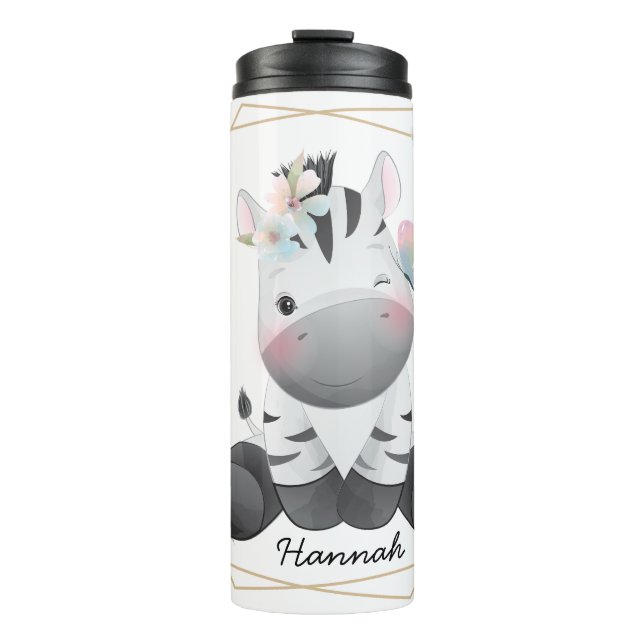 Bouteilles Isothermes Cute Baby Zebra Flower Wreath Nom personnalisé (Devant)