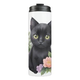 Bouteilles Isothermes Cute Black Chat Floral Whimsical