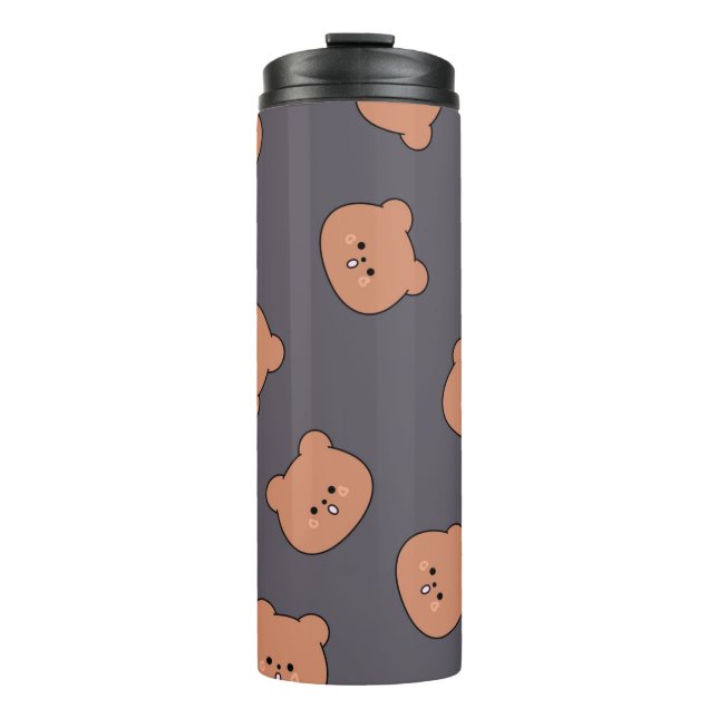 Bouteilles Isothermes Cute Brown Teddy Bear Face Pattern Dark Blue (Devant)