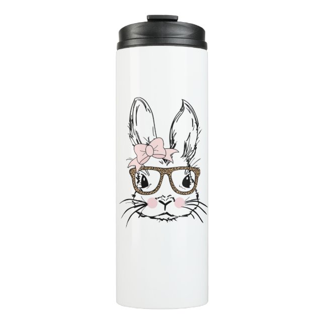 Bouteilles Isothermes Cute Bunny Face Shirt Leopard Print Glasses EASTER (Devant)