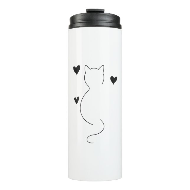 Bouteilles Isothermes Cute cat line drawing, with three hearts (Devant)