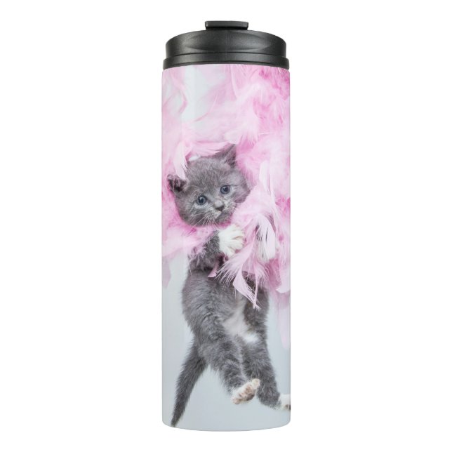 Bouteilles Isothermes Cute Cat rose plume (Devant)