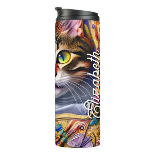 Bouteilles Isothermes Cute Cat Starry Nom personnalisé