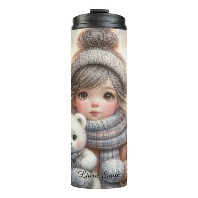 Bouteilles Isothermes Cute Christmas Girl with Polar Teddy Bear, Thermo (Devant)