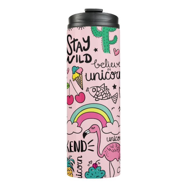 Bouteilles Isothermes Cute drawings on pink seamless repeating pattern t (Devant)