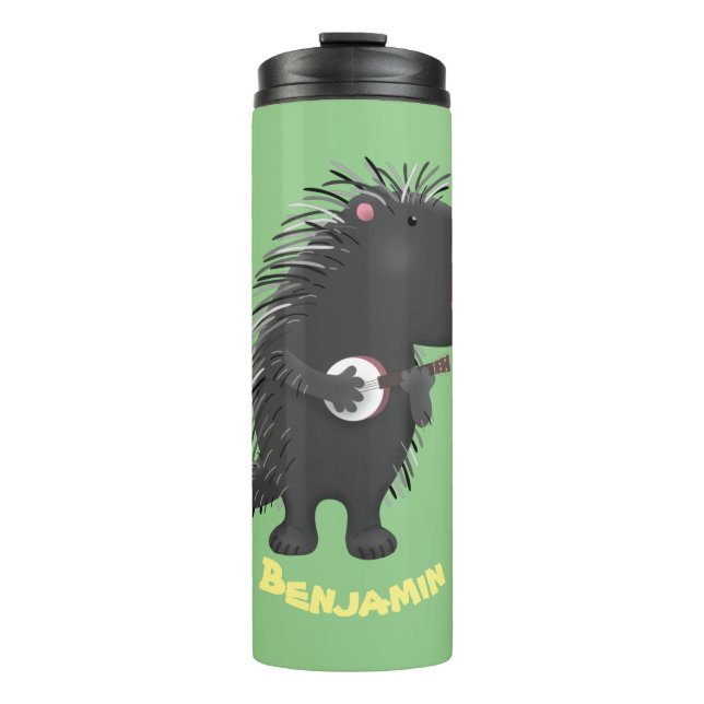 Bouteilles Isothermes Cute drôle porc-épic avec dessin animé de banjo (Devant)