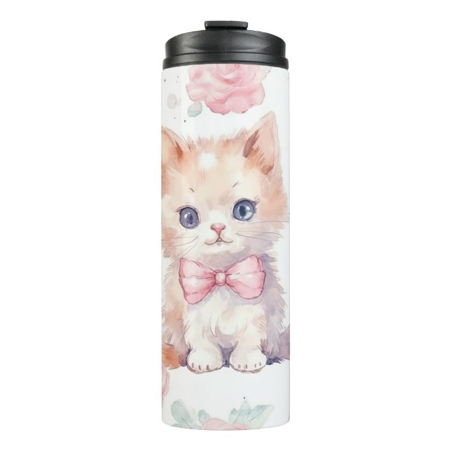 Bouteilles Isothermes Cute Fluffy Kittens avec Roses roses roses (Devant)