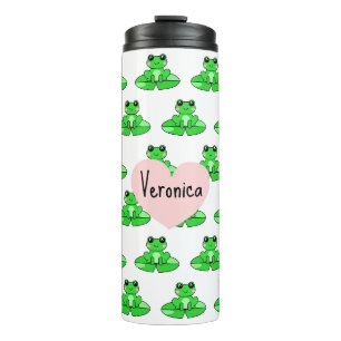 Bouteilles Isothermes Cute Frog personnalisé   Nom dans le coeur
