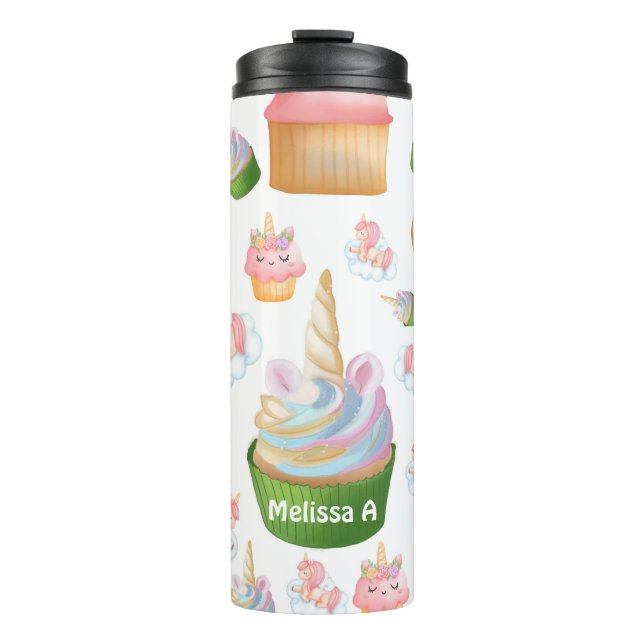 Bouteilles Isothermes Cute Girl Rose Green Cupcake Unicorn  (Devant)
