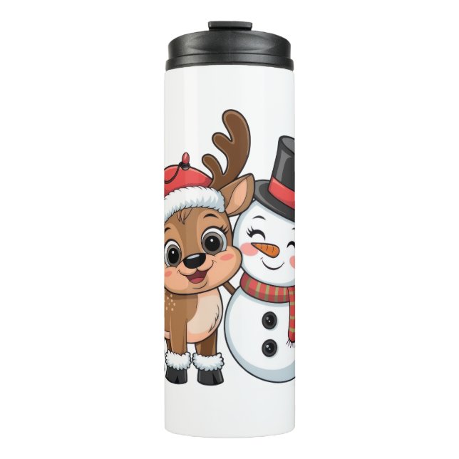Bouteilles Isothermes Cute Holiday Reindeer & Snowman (Devant)