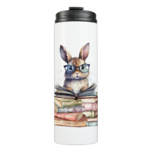 Bouteilles Isothermes Cute Lecture Bunny Avec Lunettes Livres Vêtements 