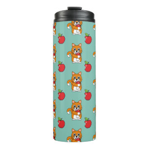 Bouteilles Isothermes Cute Orange Blanc Chat Manger Rouge Pomme Carton